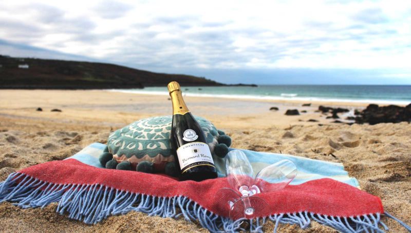 champagne on porthmeor beach