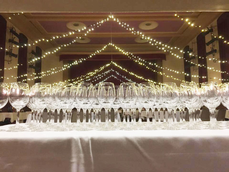 wine glasses in the Guildhall for the wine tasting