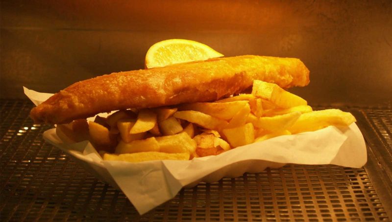 balancing eel fish and chips