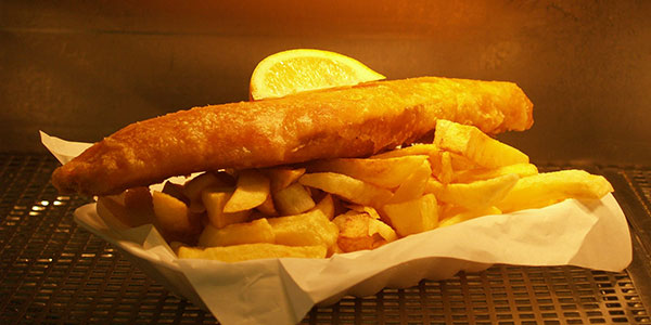 The balancing eel fish and chips in St Ives