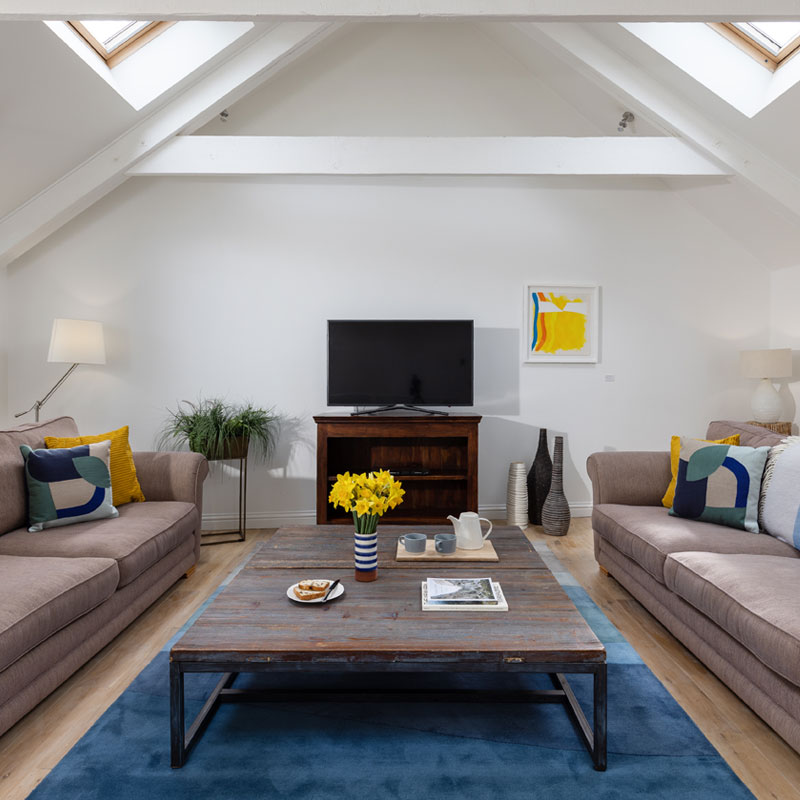 Ocean - Living area with gabled ceiling